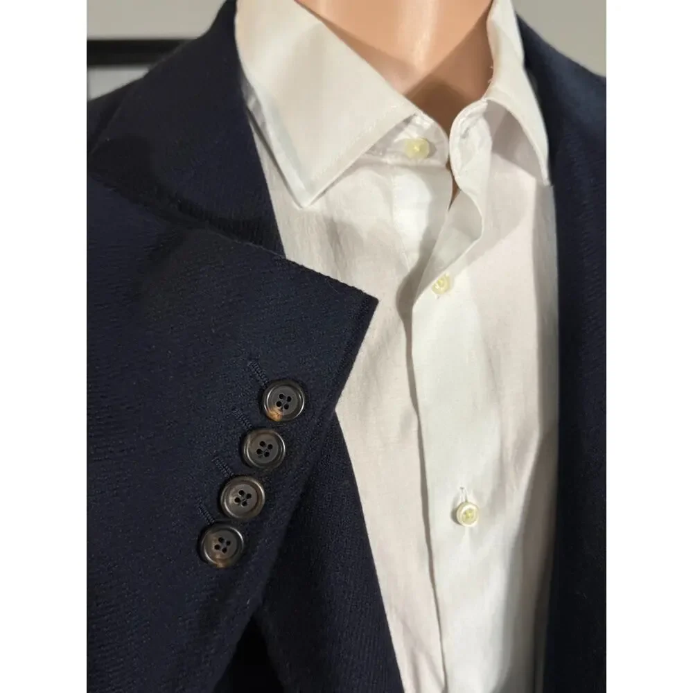 Brunello Cucinelli Heavy Flannel Twill Cashmere Silk Blazer 56 46R Navy Blue